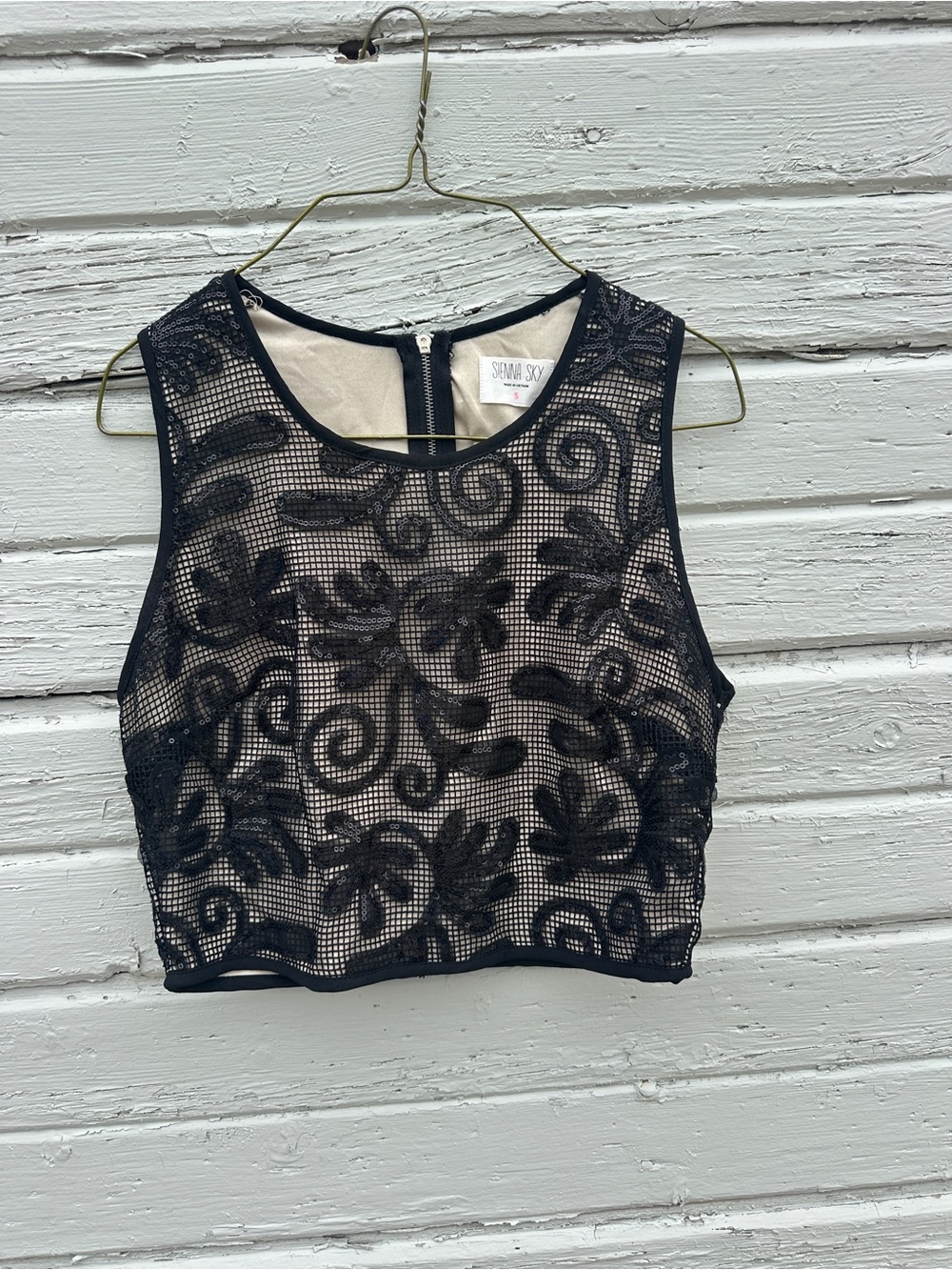 Sienna Sky Black Lace Embroidered Mesh Crop Top